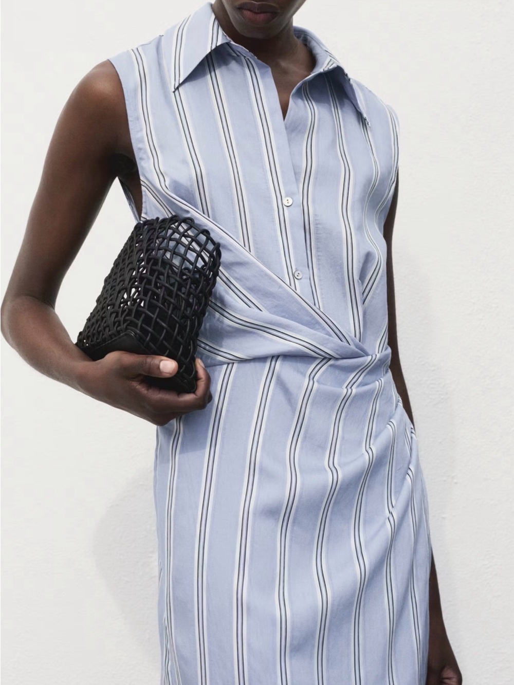 Mango Blue Striped Twist-Waist Shirt Dress
